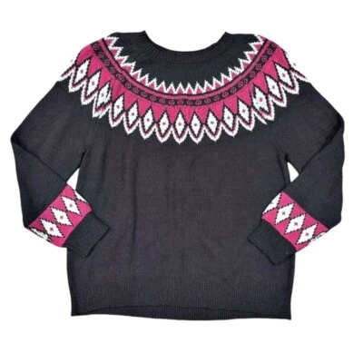 Womens Fair Isle Pullover Sweater Sz 2X Grey Pink Cabin Cozy Ski Nordic Granola - Image 1 of 4