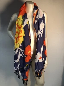 J Crew Colorful Floral Large Scarf Shawl Fringe Wool Viscose - Picture 1 of 5