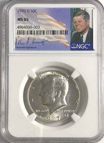1970 D NGC MS65 SILVER KENNEDY HALF DOLLAR JFK COIN SIGNATURE FLAG LABEL 50C Cover