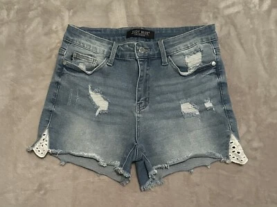 Pantalones Cortos de Jean Judy Azul Denim Para Mujer 27 Elásticos Encaje Desgastado Corte JB1553-SF Foto 1 de 4