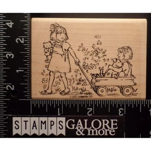 Stampin' Up Rubber Stamps 2001 FRIENDSHIP GROWS GIRLS WAGON FLOWERS POT BOW #08 - Picture 1 of 2