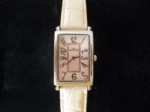 Reloj Anne Klein esfera rosa rectangular tono plata caja correa cuero 8 pulgadas - Imagen 1 de 7