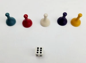  1963 Clue Detective Board Game Replacement Parts 5 Wood Tokens And Die - Picture 1 of 4