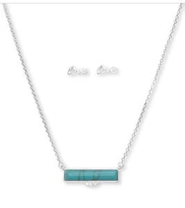 $39 Lucky Brand Silver Tone LOVE Earrings & Blue Stone Bar Necklace BN2 - Picture 1 of 3