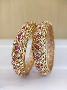 2-2 Fashion Jewelry Gold Plated Bollywood Ethnic Party Wear Bangle Jewelry - Picture 1 of 4