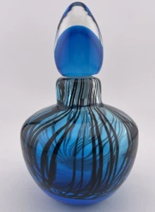 Botella de perfume de vidrio pesado: redonda con tapón ovalado - azul con raya negra - Imagen 1 de 5