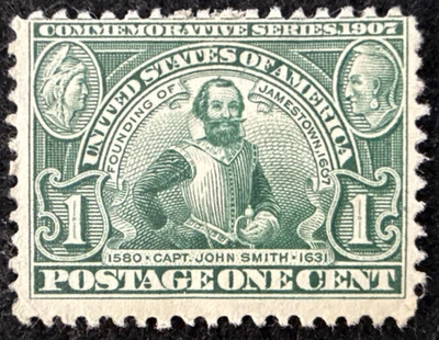 1907 US 1c Jamestown Exposition Stamp Unused NG HR VG/F, SC#328 (CV $30) - Image 1 of 2