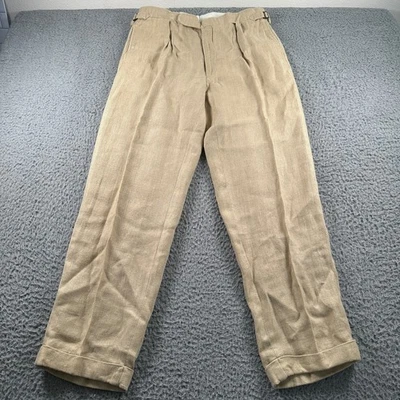 Pantalones Polo Ralph Lauren Para Hombre 34x32 Beige Lino Plisado Puños Ajustadores Laterales Foto 1 de 4
