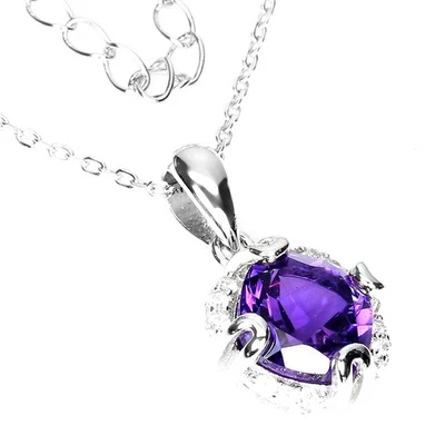 Collana in argento sterling 925 cuscino ametista 8 mm gemma gioielli 17 pollici - Immagine 1 di 4