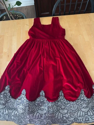 Isabel Garreton красный бархат платье с серебряными блестками на подоле Sz 10 лет - Изображение 1 из 4