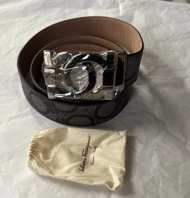 Cinturón Hombre Salvatore Ferragamo Gris y Negro Talla 36/95 Totalmente Nuevo Sin Etiqueta Foto 1 de 4