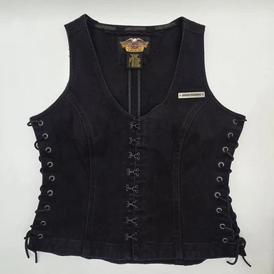 Chaleco de montar Harley Davidson vintage corsé con cordones laterales talla XS Foto 1 de 4