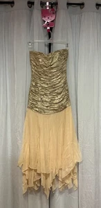 VTG Jean-Louis Scherrer Paris Strapless Gold Boned Bodice Silk Chiffon Dress - Picture 1 of 13