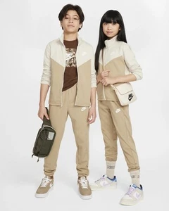 Boys Unisex Nike K NSW Poly FZ HBR Tracksuit Full Suit Beige - Picture 1 of 11