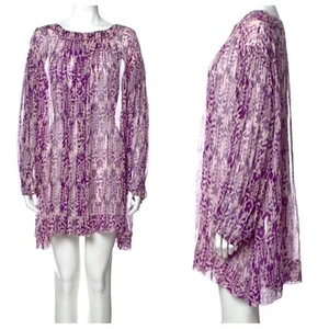 Etoile Isabel Marant Dress Silk Chiffon Sheer Shift Long Sleeved Mini Purple 0 - Picture 1 of 8
