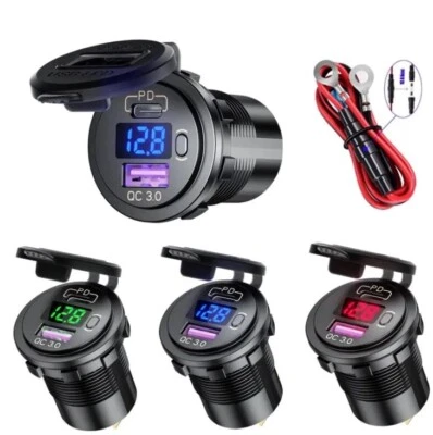 12V Car Cigarette Lighter Socket Dual QC3.0 USB Ports Fast Charger PD+ USB - Image 1 of 4