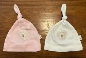 Lot 2 Burt's Bees Baby Hat Knot Beanie 3-6 Months 100% Organic Cotton Pink White - Picture 1 of 5