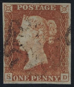 1841 1d Red Black Plate 9 SD 4m Very Fine Used Worn Plate Cat. £180.00 - Picture 1 of 1