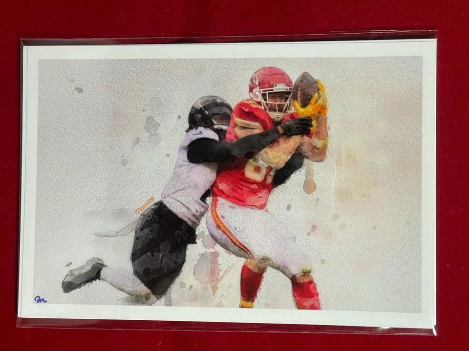 Travis Kelce Kansas City Chief 4x6 Sketch Photo Art Print John Rudolph Signed V1 - Image 1 of 1