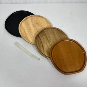 Crate and Barrel Behring Set of Four Wooden Appetizer Plates / Trays Mixed Wood - Picture 1 of 11