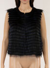 THEORY DYED RACOON FUR VEST BLACK/NAVY SIZE M