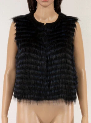 THEORY DYED RACOON FUR VEST 黑色/海军蓝 M 码 — 第 1/4 张图片