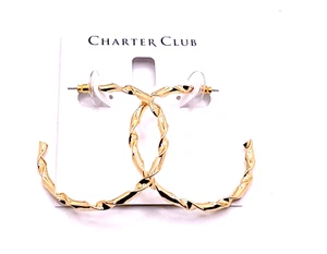 Charter Club Gold Tone Twisted Open Hoop Earrings - Picture 1 of 6
