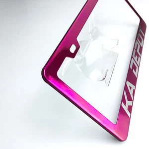 Pink Chrome Custom Personalize Laser Engraved License Plate Frame Bracket wCap - Picture 1 of 12