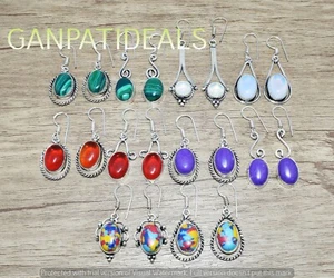 SALE !! 10pcs Yellow Jasper & Mix Gemstone Earring Lot 925 Silver Plated Jewelry - Picture 1 of 4