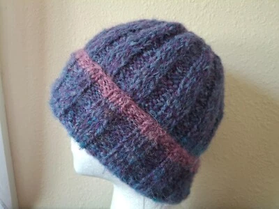 Tejido a mano cálido y voluminoso mezcla de alpaca sombrero gorro/sombrero, púrpura/azul/malva, opción 3 Foto 1 de 4