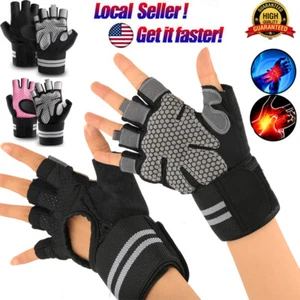 Weight Lifting Gym Workout Gloves With Wrist Wrap Support Full Palm Protection @ - Picture 1 of 24