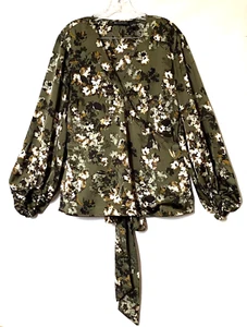 INC International Concepts Faux Wickelbluse XL mehrfarbig Blumen Taille Bindeband Satin - Bild 1 von 15