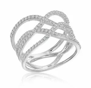 Anillo de cóctel de plata esterlina sólida 925 cruz cruzada doble X estilo CZ - Imagen 1 de 4