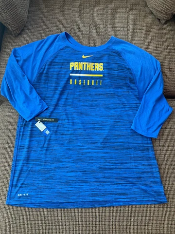 Nike Mens Dri Fit Pittsburg Panthers Baseball 3/4 Sleeve Shirt Blue Lg - NWT! Cover