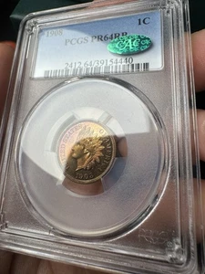 1908 1C PCGS PR64RB CAC - Indian Cent - Popular Proof Indian Gorgeous Skittles - Picture 1 of 4