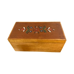 Vintage Handmade Hand Painted Folk Art Wooden Keepsake Box 14 Inch Cottage - Picture 1 of 7