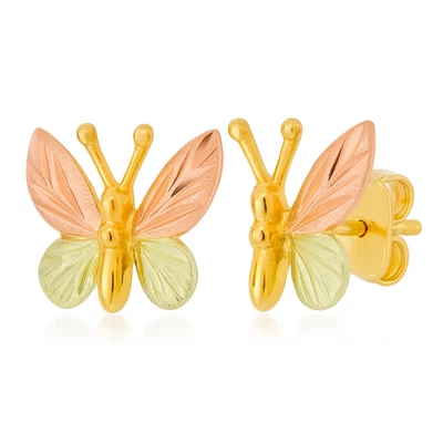 Black Hills 金色蝴蝶耳环 10K 黄金三色女式珠宝首饰 — 第 1/4 张图片