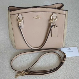 COACH Handbag Shoulder Bag Logo Suede Leather Pink Beige Women's USED FROM JAPAN - Picture 1 of 10