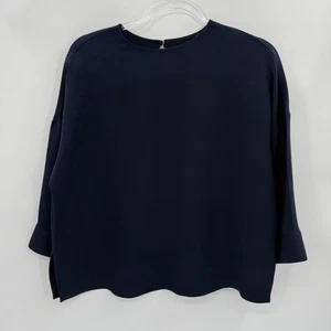 LORO PIANA Women Silk Boxy Blouse Shirt Size S Dark Blue 3/4 Sleeve Career Italy - Picture 1 of 9