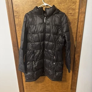 Calvin Klein Women’s Hooded Black Puffer Jacket—Size L - Picture 1 of 13