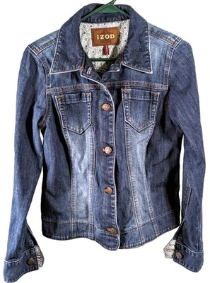Jaqueta jeans feminina IZOD média usada - Imagem 1 de 4