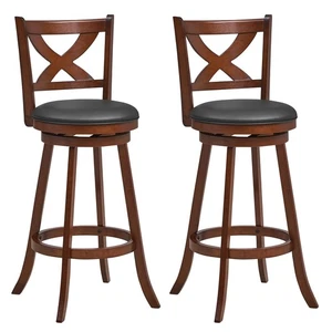 Set of 2 Bar Stools 30" Classic Bar Height Swivel Chairs for Kitchen Pub - Picture 1 of 8