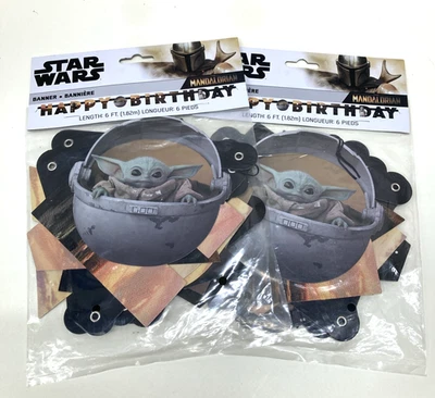 Star Wars The Mandalorian Baby Yoda Happy Birthday Banner 6’ Long Lot Of 2 NEW - Image 1 of 4