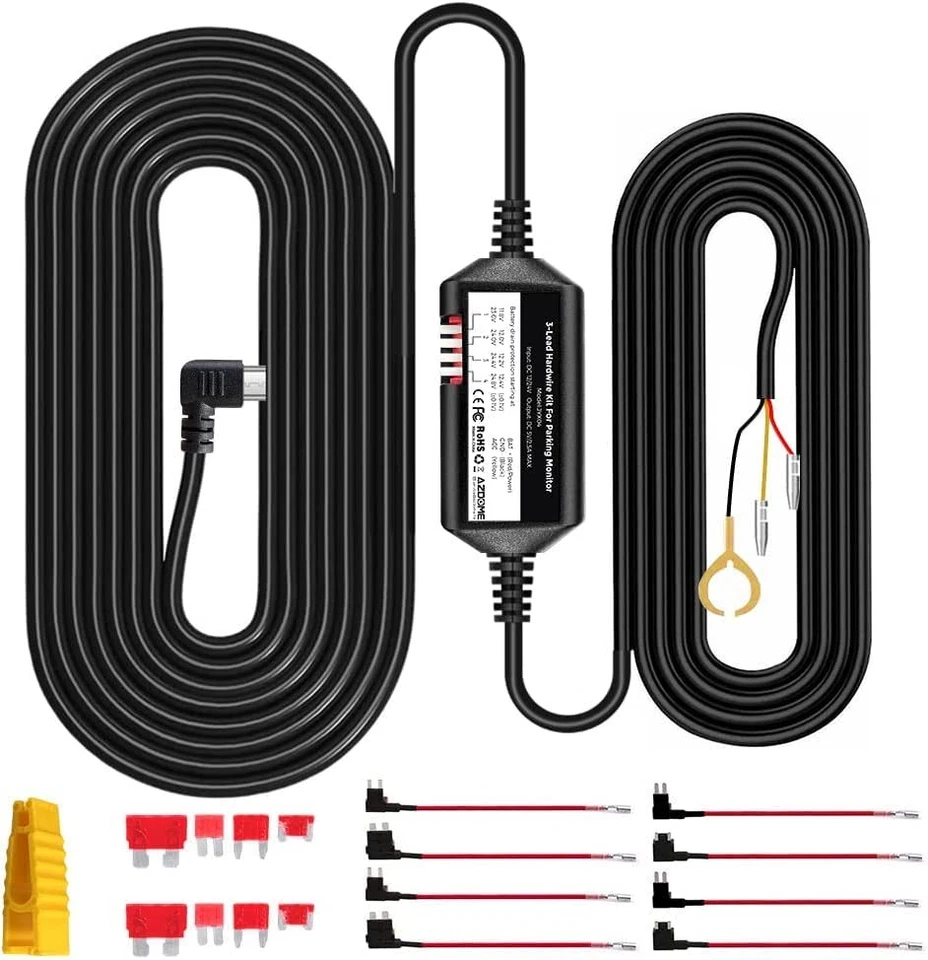 AZDOME JYX04 Micro USB HardWire Kit M301 LD01 D200 D600.etc Dashcam Parkmonitor