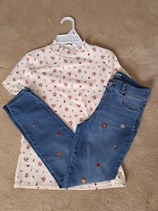 Girls New Size 10 12 14 Large Lot Embroidered Skinny Jeans & Top Wonder Nation