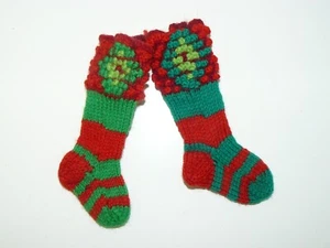 TWO ~ Christmas Ornament Knit Yarn Stocking Red Green 3” - Picture 1 of 2