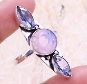 Milky Fire Opal Art Piece 925 Silver Plated Handmade Ring of US Size 9.5