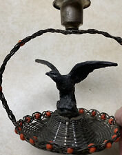 vintage metal woven candle holder with tray and bird figure rare.             32