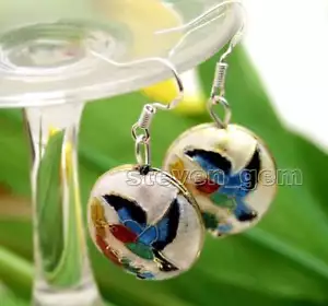 SALE Beautiful Big 18mm White Round Cloisonne Beads Dangle 1.5'' earring-ear584 - Picture 1 of 4