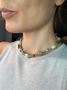 16” Artisian Sterling, Turquoise, Tiger’s Eye & Agate Choker Necklace - Picture 1 of 4